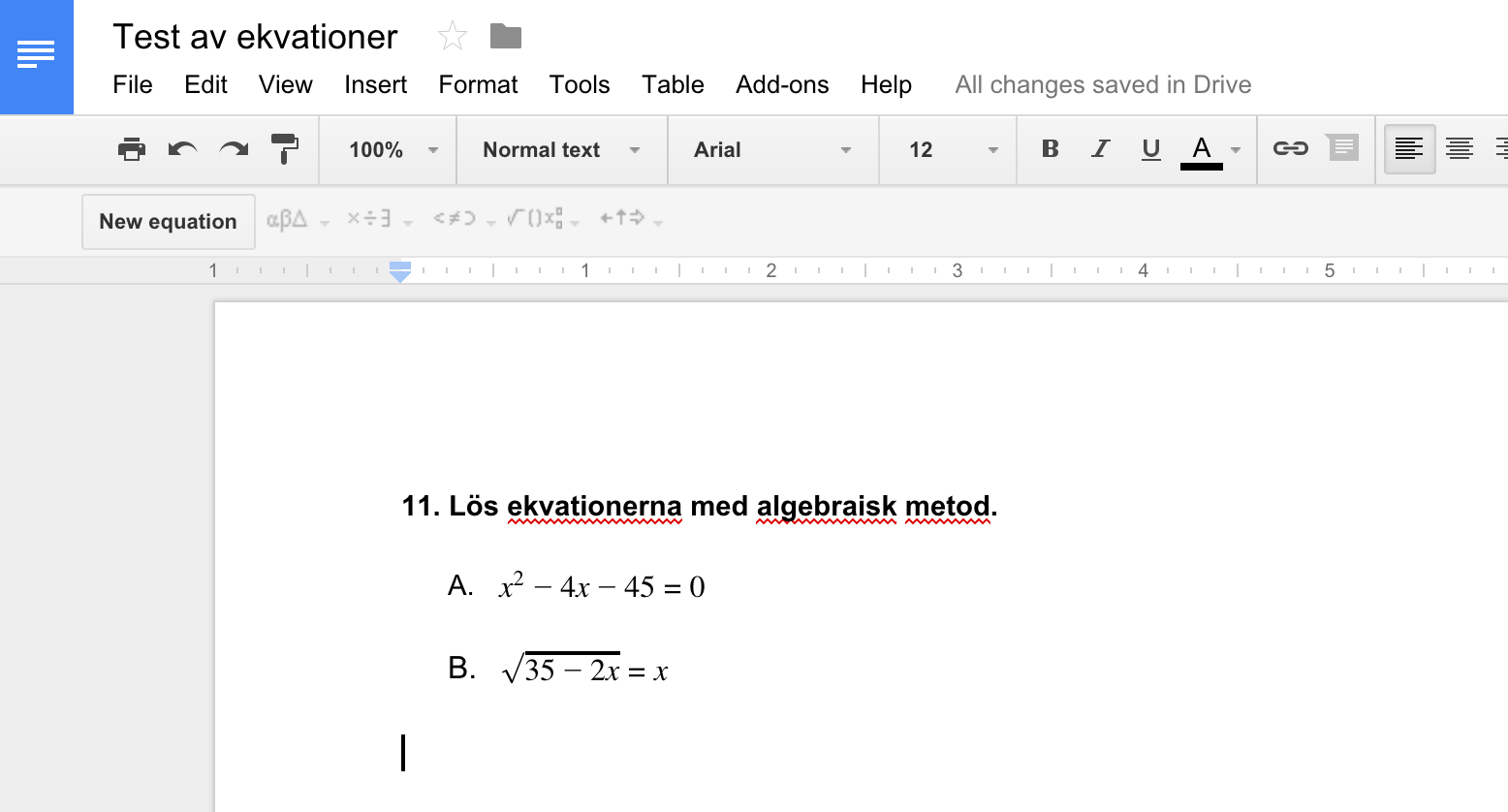 Ekvation i Google Docs